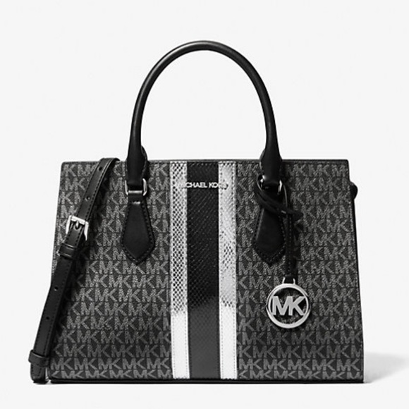 Michael Kors Sheila Medium Signature Logo and Metallic Satchel Crossbody CZ NWT - Picture 4 of 16